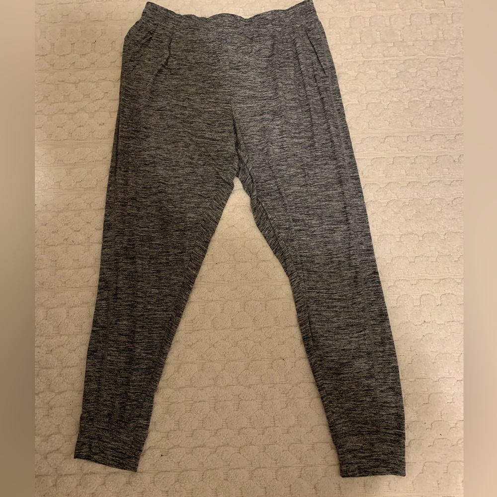 Jockey joggers size L, 87% polyester 13% spandex, legitimately buttery soft.
